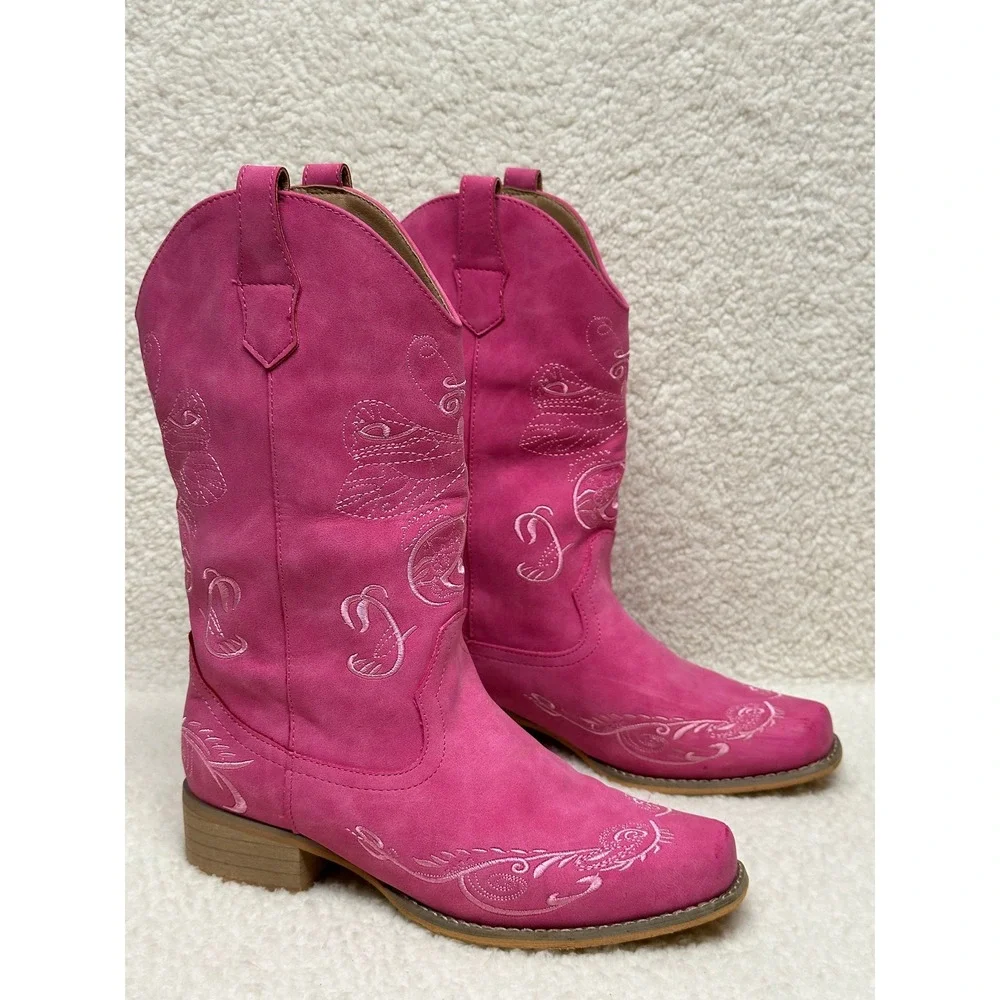 Dream Pairs Women's Pink Embroidered Western Cowboy Boots Size 8.5